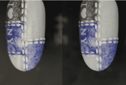 南寧美甲學(xué)校：藍(lán)色格子絲絨美甲