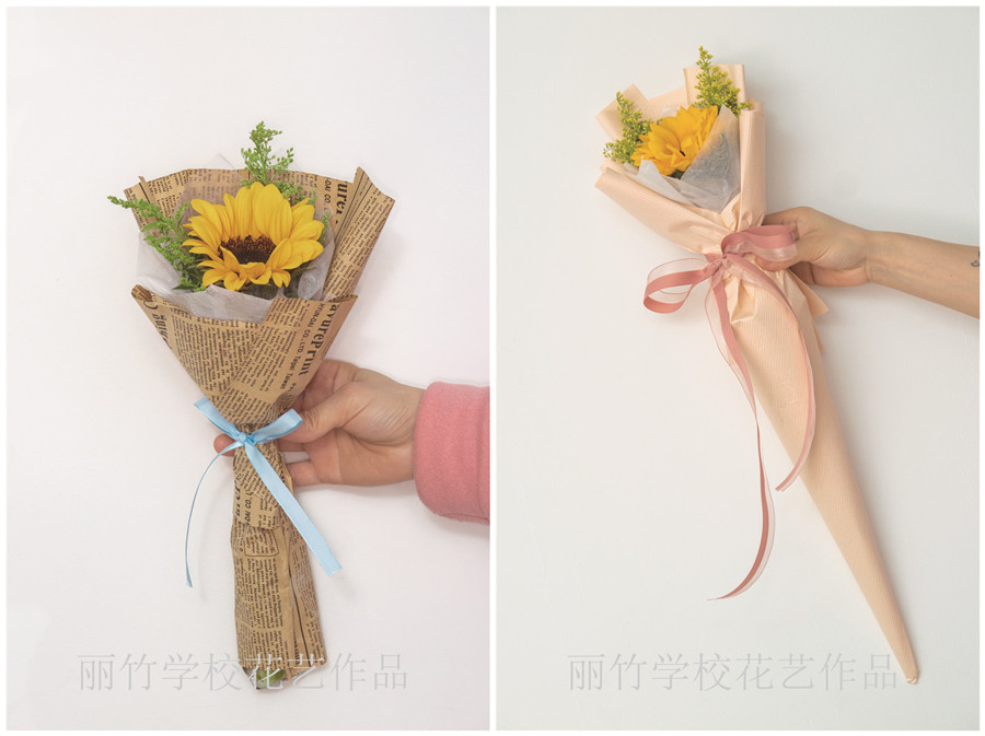 小花束的包扎教程，南寧花藝學(xué)校準(zhǔn)備好了