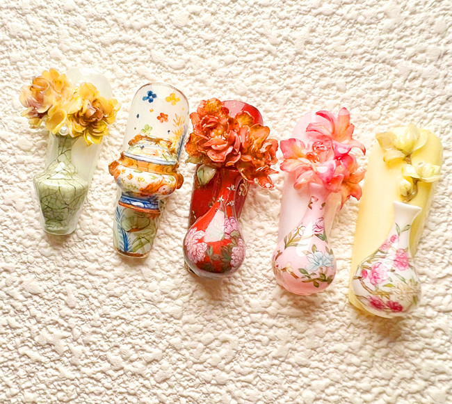 國風(fēng)瓷器美甲，南寧美甲款式造型作品