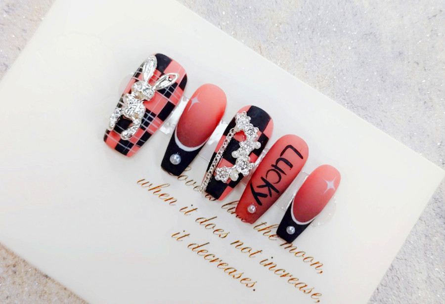 飾品棋盤美甲，廣西美甲課堂隨拍