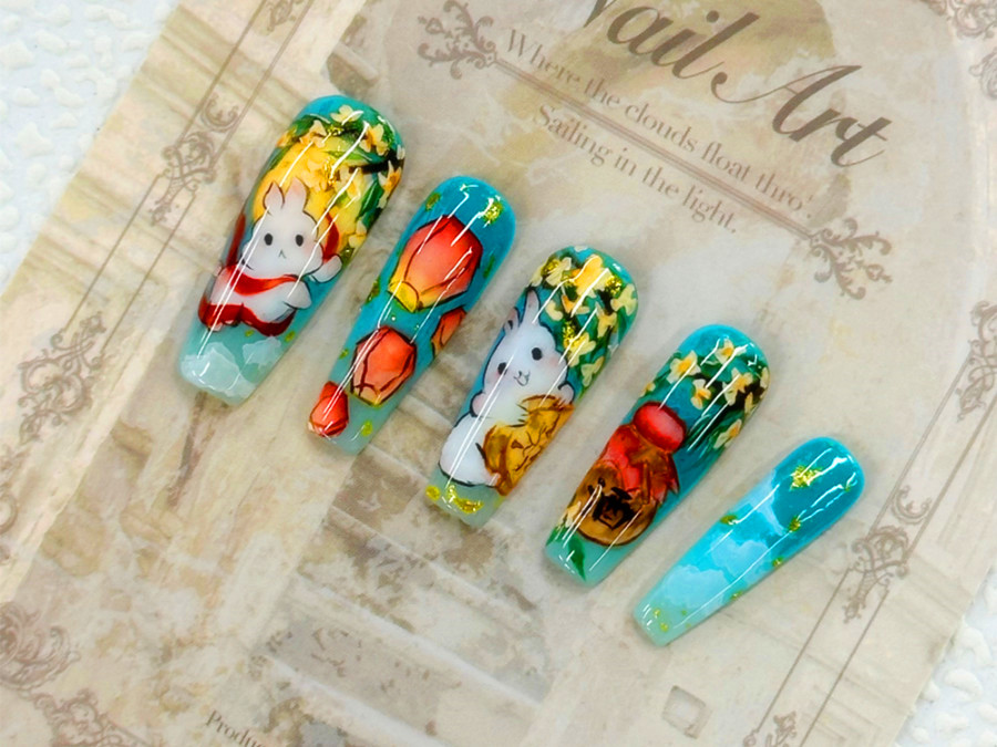 中秋兔子美甲，南寧美甲造型技術(shù)學(xué)校作品