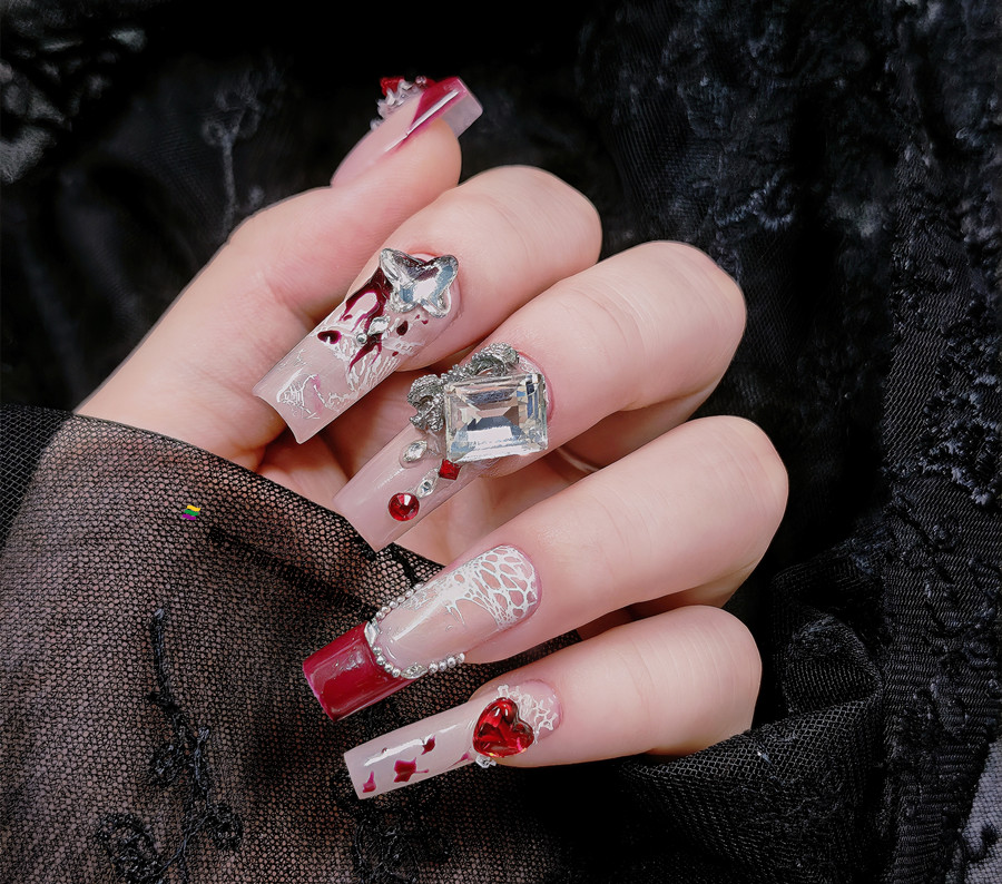 紅色蕾絲新年美甲，美甲從零開始學(xué)