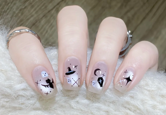 貓眼萬圣節(jié)美甲教程，廣西美甲師教學(xué)
