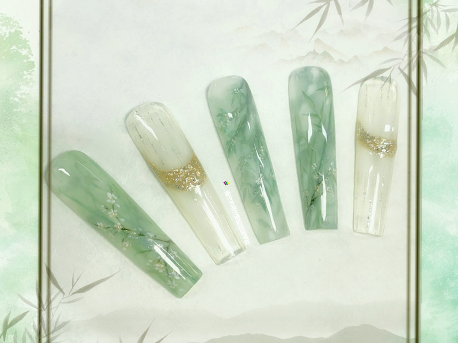 0基礎(chǔ)美甲教學(xué)：水彩彩繪美甲作品---青黛